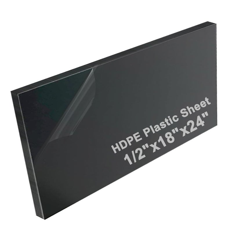 GLN High-Density Polyethylene (HDPE) Plastic Sheet 1/2" Thick 18" X 24"- Black HDPE Sheet,for Machining, Home Improvements, DIY Projects, Engineering,High-Density Polyethylene Plastic Block (Pack of 1) - Image 1